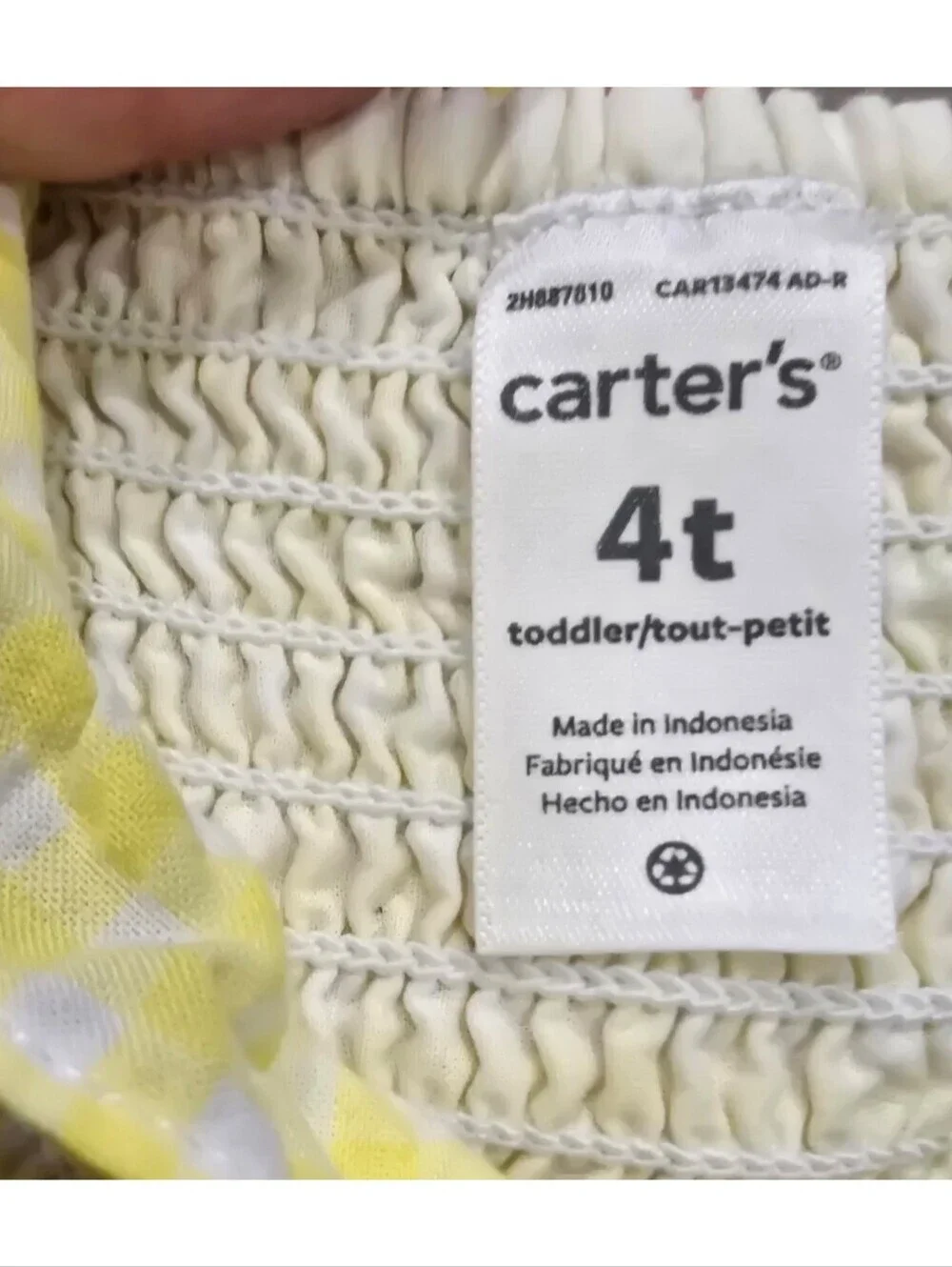 Carter’s Yellow White Gingham Sundress Girls Size 4T Fully Lined Cotton Dress